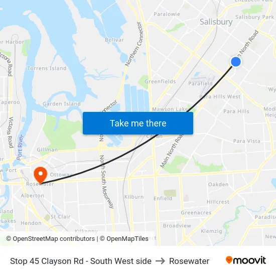 Stop 45 Clayson Rd - South West side to Rosewater map