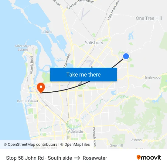 Stop 58 John Rd - South side to Rosewater map