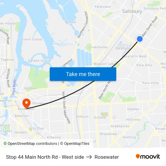 Stop 44 Main North Rd - West side to Rosewater map