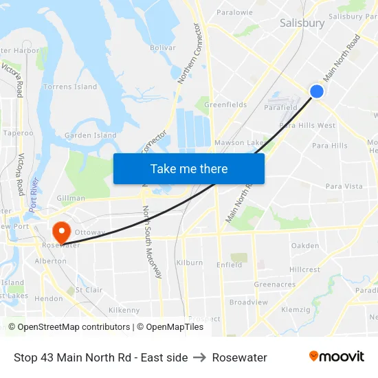 Stop 43 Main North Rd - East side to Rosewater map