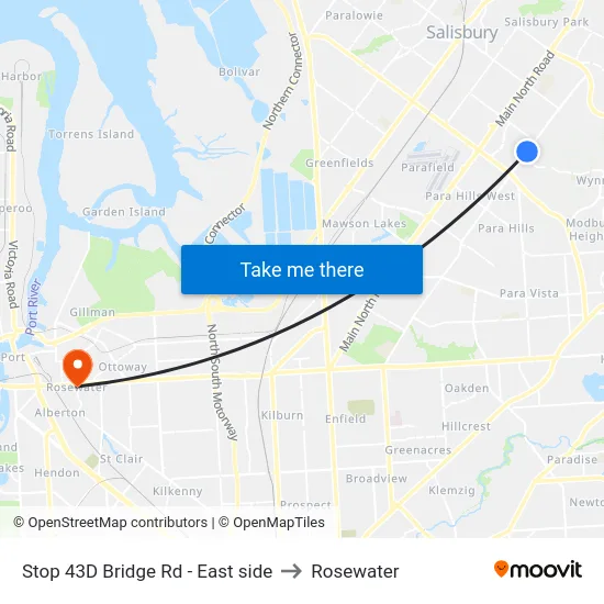 Stop 43D Bridge Rd - East side to Rosewater map