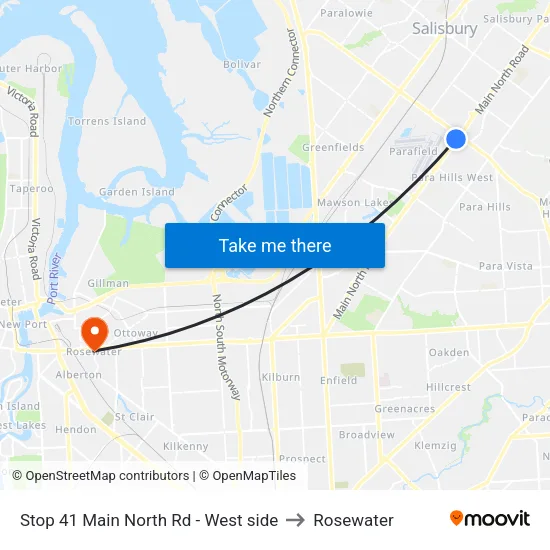Stop 41 Main North Rd - West side to Rosewater map