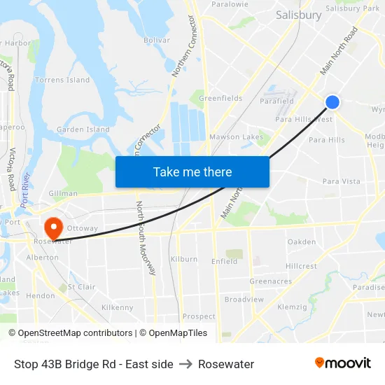 Stop 43B Bridge Rd - East side to Rosewater map