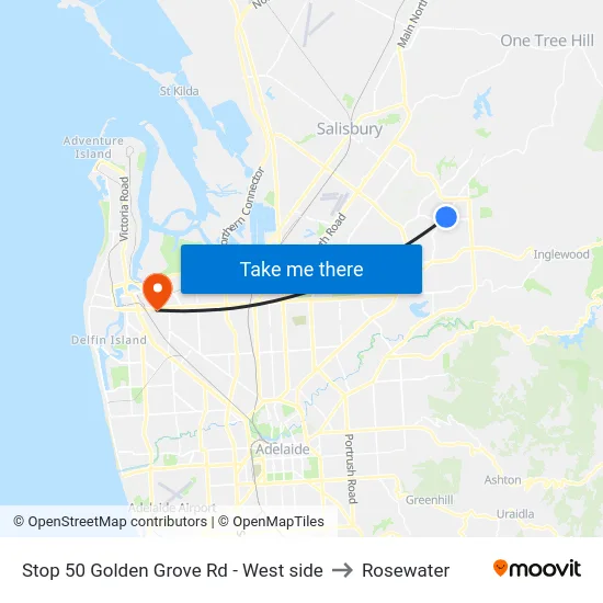 Stop 50 Golden Grove Rd - West side to Rosewater map