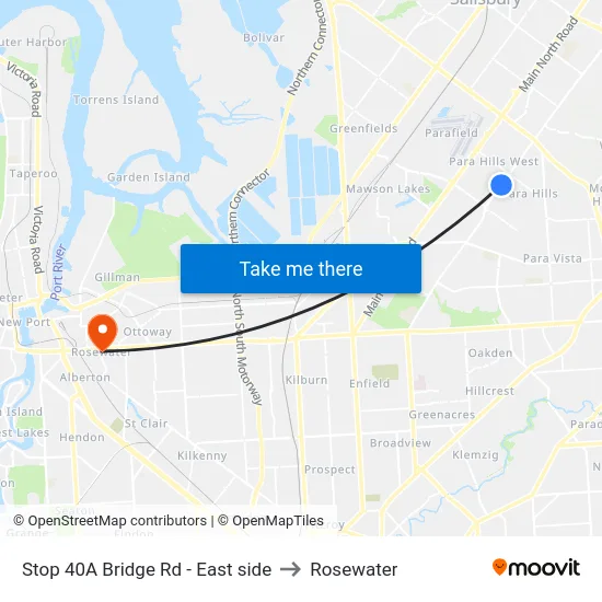 Stop 40A Bridge Rd - East side to Rosewater map
