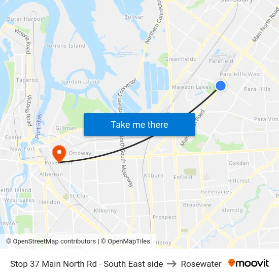 Stop 37 Main North Rd - South East side to Rosewater map