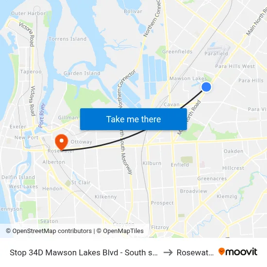 Stop 34D Mawson Lakes Blvd - South side to Rosewater map