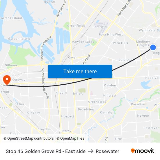 Stop 46 Golden Grove Rd - East side to Rosewater map