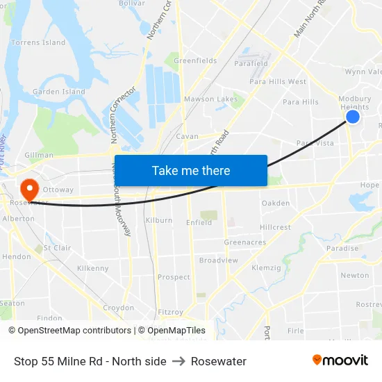 Stop 55 Milne Rd - North side to Rosewater map