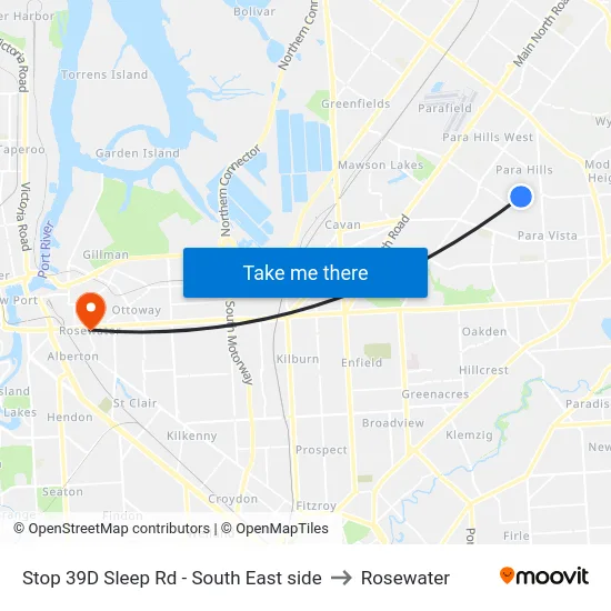 Stop 39D Sleep Rd - South East side to Rosewater map