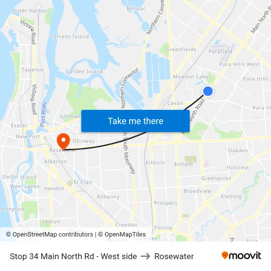 Stop 34 Main North Rd - West side to Rosewater map