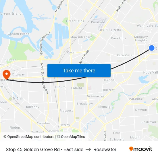 Stop 45 Golden Grove Rd - East side to Rosewater map