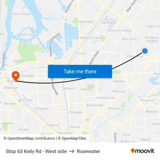 Stop 63 Kelly Rd - West side to Rosewater map