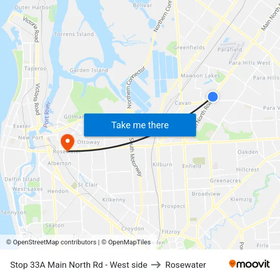 Stop 33A Main North Rd - West side to Rosewater map