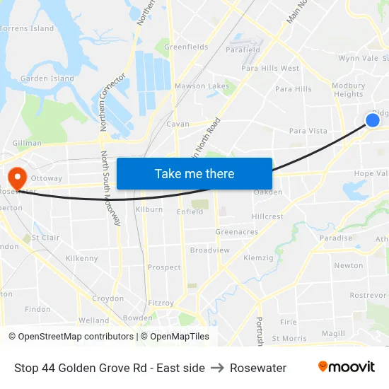 Stop 44 Golden Grove Rd - East side to Rosewater map