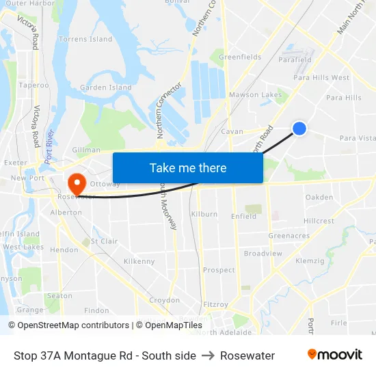 Stop 37A Montague Rd - South side to Rosewater map