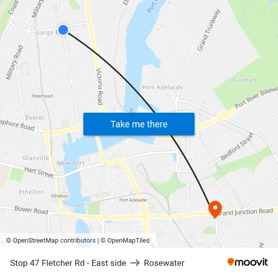 Stop 47 Fletcher Rd - East side to Rosewater map