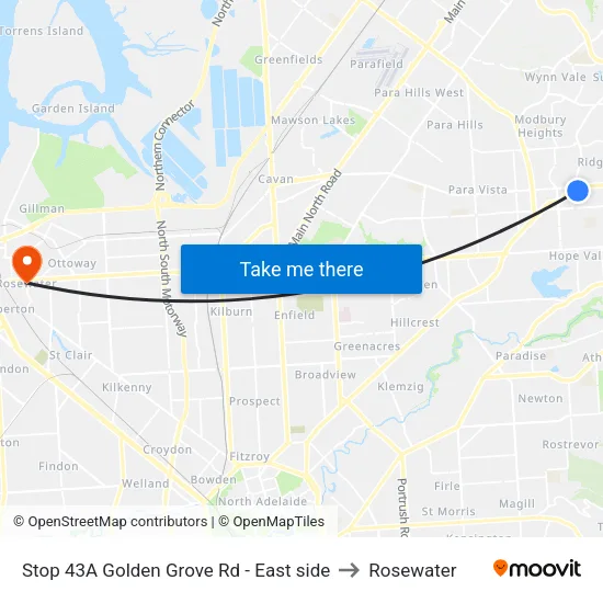 Stop 43A Golden Grove Rd - East side to Rosewater map