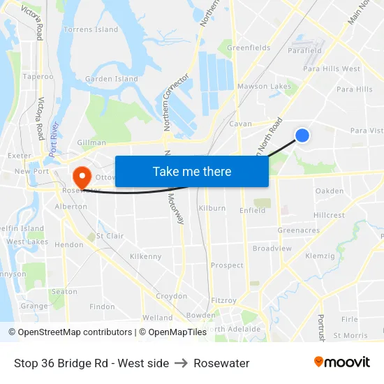 Stop 36 Bridge Rd - West side to Rosewater map