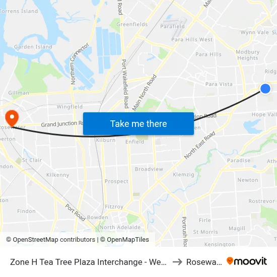 Zone H Tea Tree Plaza Interchange - West side to Rosewater map
