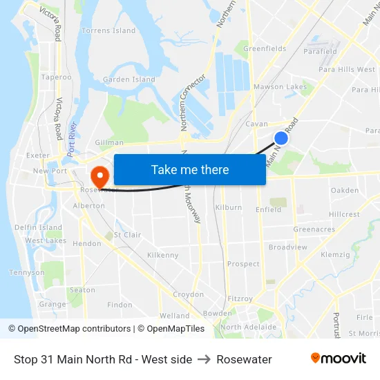 Stop 31 Main North Rd - West side to Rosewater map