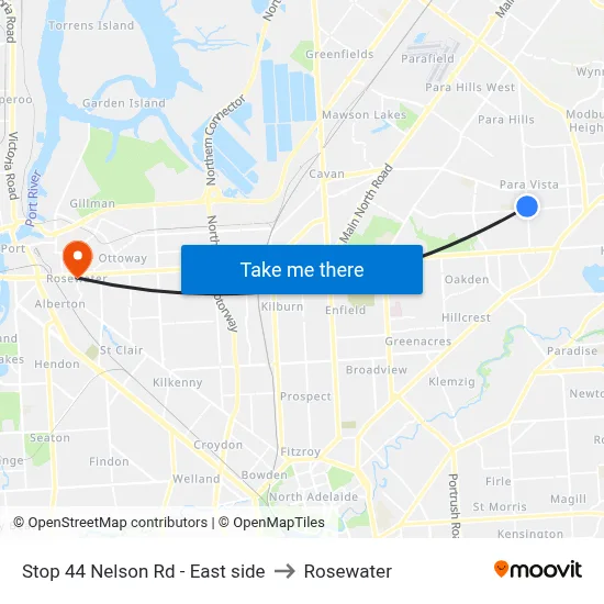 Stop 44 Nelson Rd - East side to Rosewater map