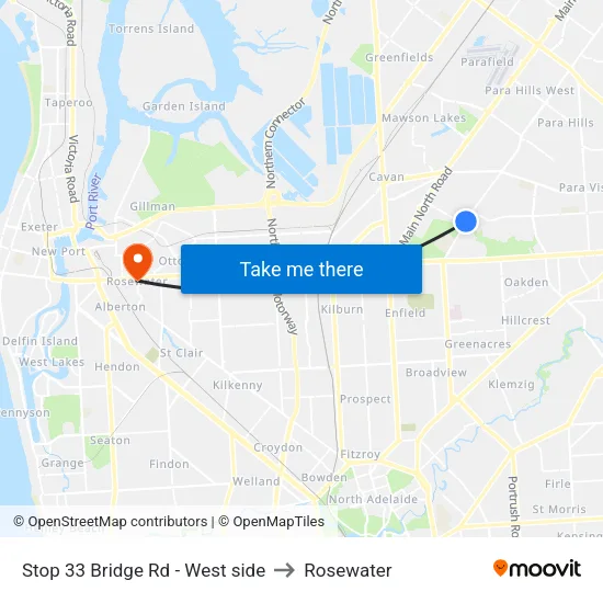 Stop 33 Bridge Rd - West side to Rosewater map