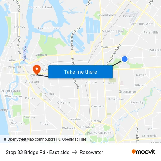 Stop 33 Bridge Rd - East side to Rosewater map