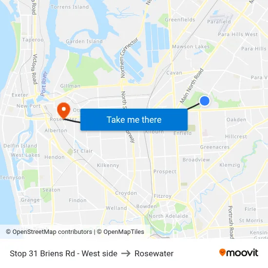 Stop 31 Briens Rd - West side to Rosewater map