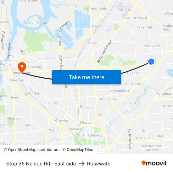 Stop 36 Nelson Rd - East side to Rosewater map