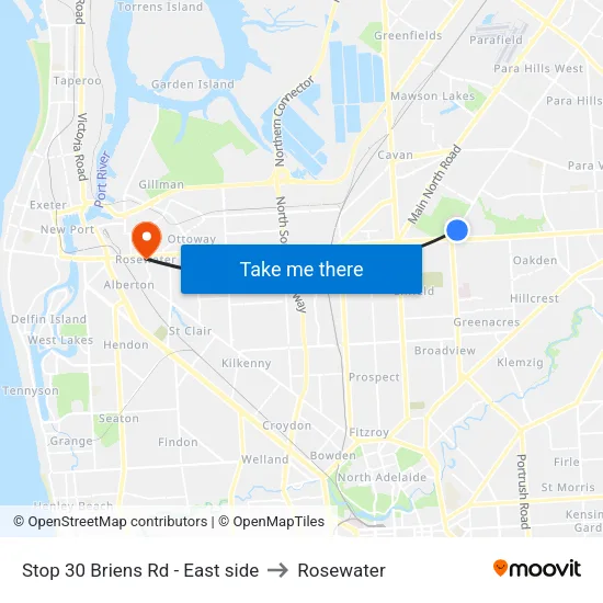 Stop 30 Briens Rd - East side to Rosewater map