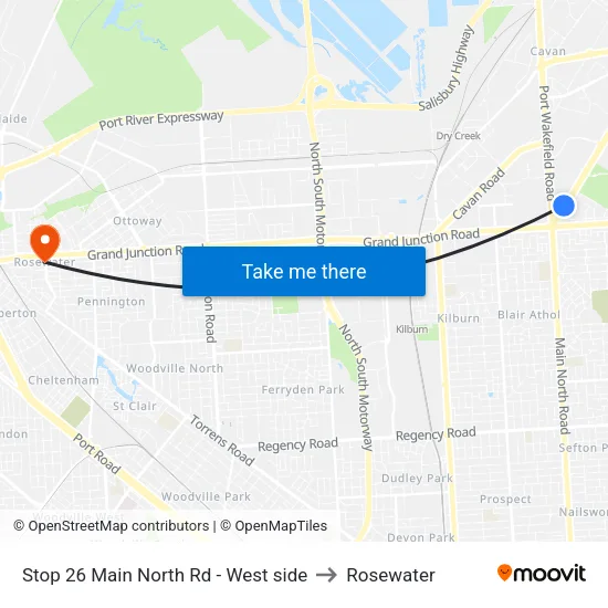 Stop 26 Main North Rd - West side to Rosewater map