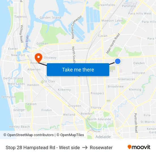 Stop 28 Hampstead Rd - West side to Rosewater map