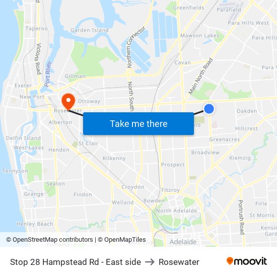 Stop 28 Hampstead Rd - East side to Rosewater map