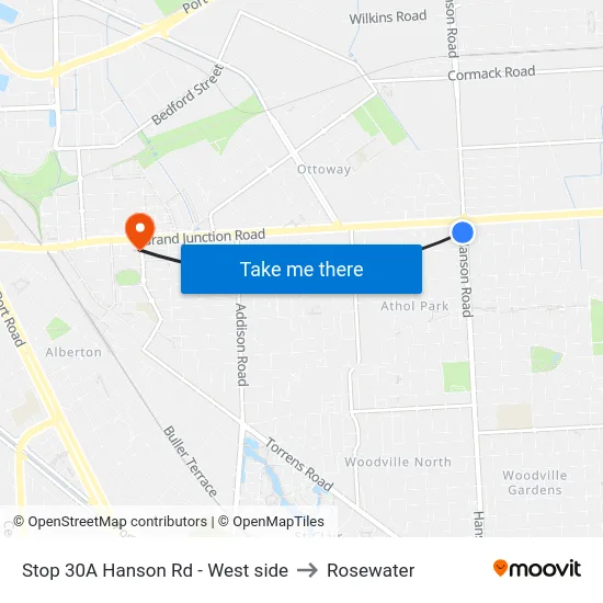 Stop 30A Hanson Rd - West side to Rosewater map
