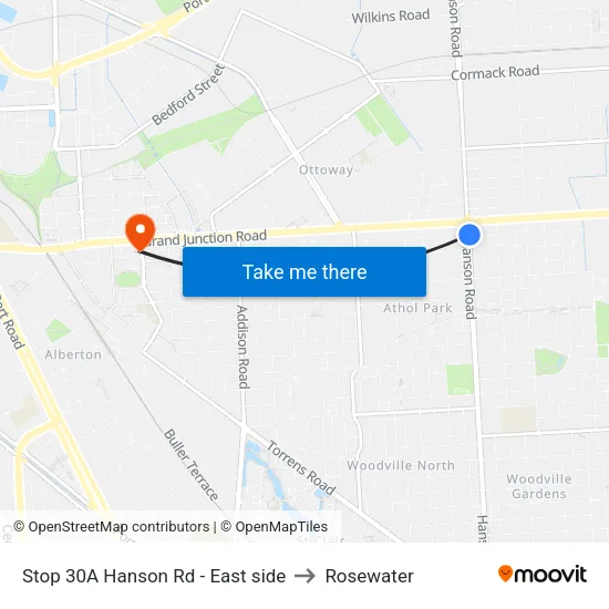 Stop 30A Hanson Rd - East side to Rosewater map