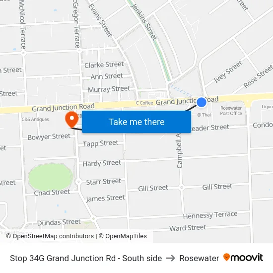 Stop 34G Grand Junction Rd - South side to Rosewater map