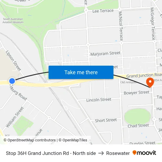 Stop 36H Grand Junction Rd - North side to Rosewater map