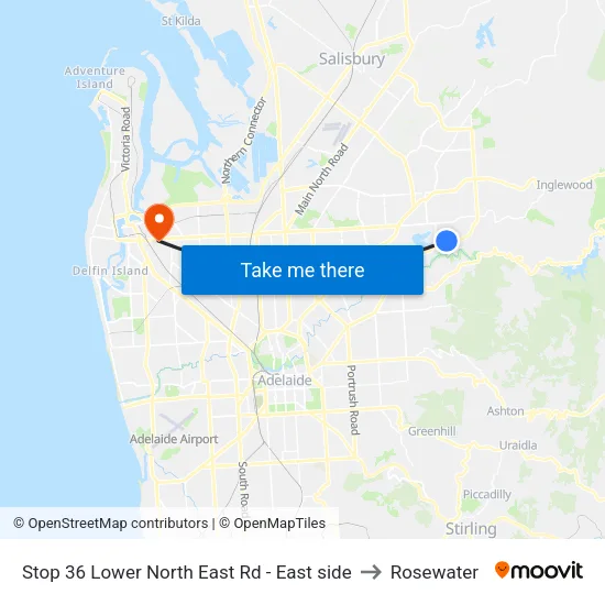 Stop 36 Lower North East Rd - East side to Rosewater map