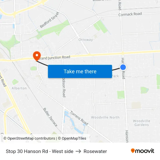 Stop 30 Hanson Rd - West side to Rosewater map
