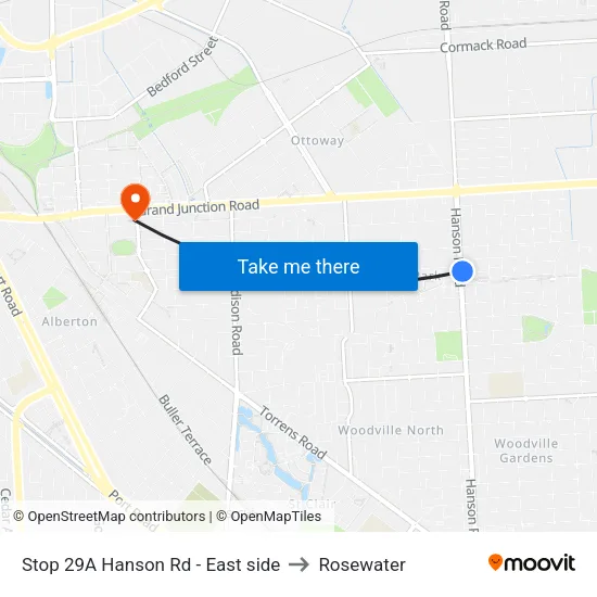 Stop 29A Hanson Rd - East side to Rosewater map