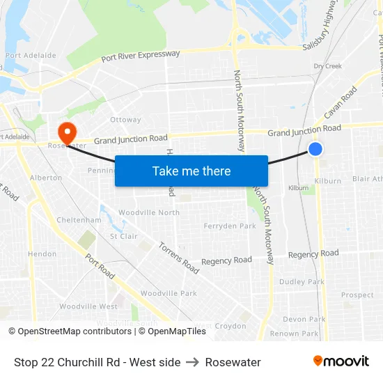 Stop 22 Churchill Rd - West side to Rosewater map