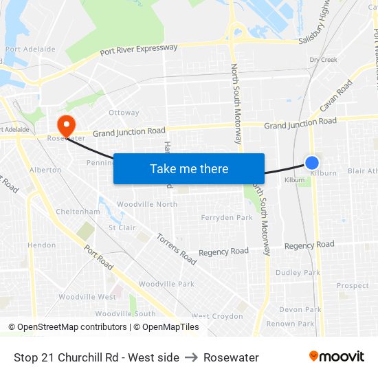 Stop 21 Churchill Rd - West side to Rosewater map