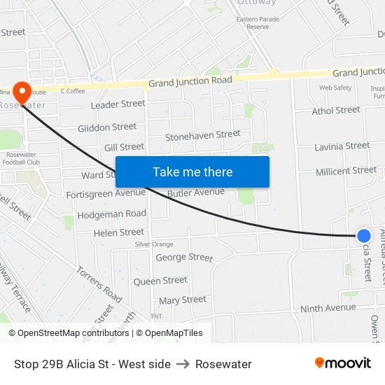 Stop 29B Alicia St - West side to Rosewater map