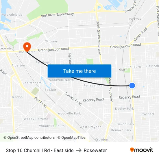 Stop 16 Churchill Rd - East side to Rosewater map