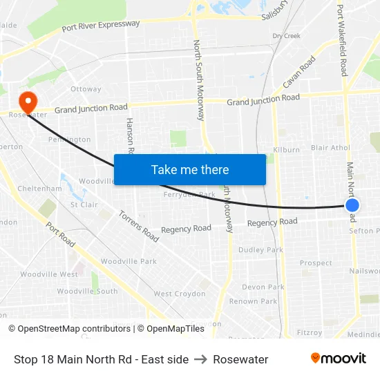 Stop 18 Main North Rd - East side to Rosewater map