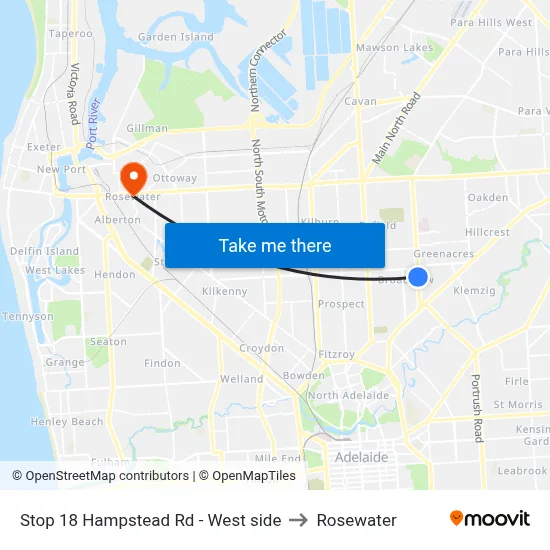 Stop 18 Hampstead Rd - West side to Rosewater map