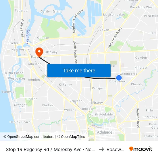 Stop 19 Regency Rd / Moresby Ave - North side to Rosewater map