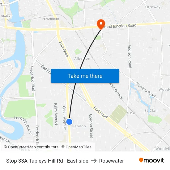 Stop 33A Tapleys Hill Rd - East side to Rosewater map