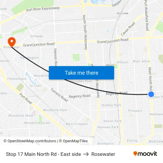Stop 17 Main North Rd - East side to Rosewater map